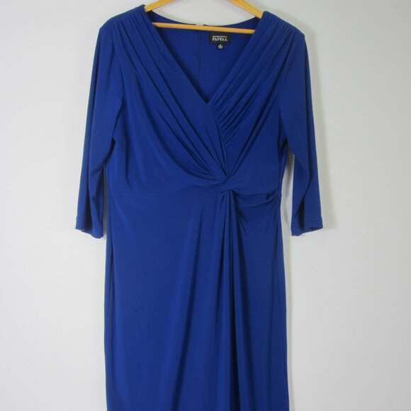 Adrianna Papell Women 16 Blue 3/4 Sleeve Ruched  Stretch Knit Midi Empire Dress - Picture 1 of 10